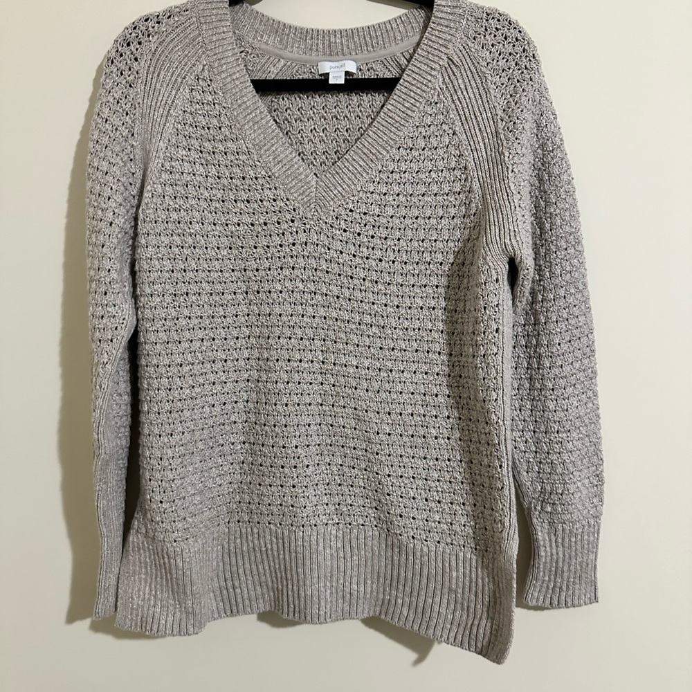 JJill Cozy Knit V-Neck Sweater - Beige